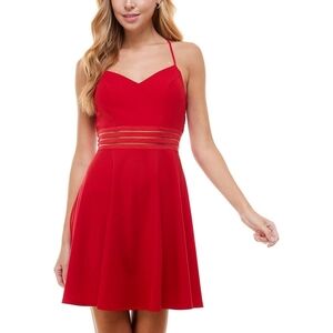 NWT City Studio Juniors Red Shimmery Lace Back Mini Fit & Flare Dress